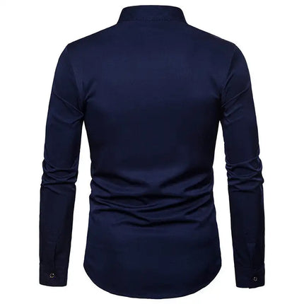 Mens Casual Shirts Slim Fit Long Sleeve Button Down Dress Shirts Tops with Embroidery