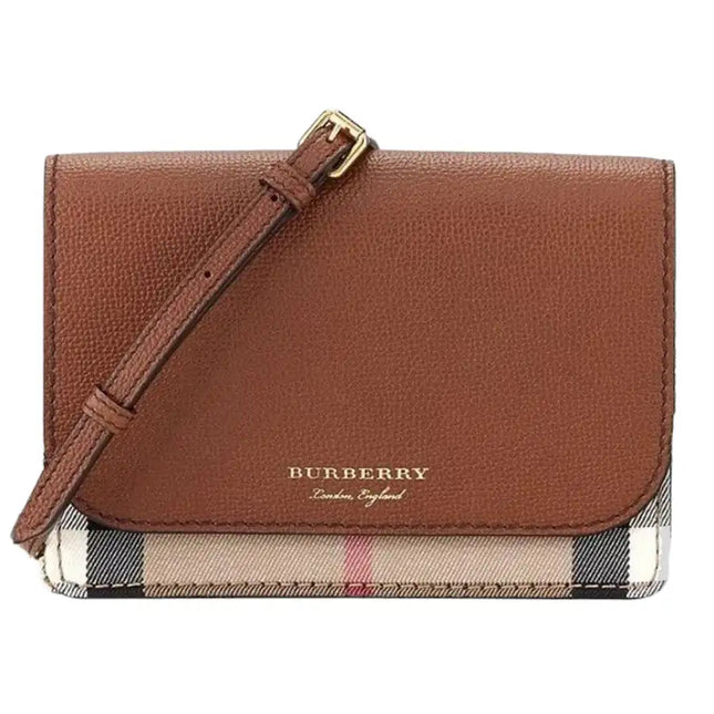 NEW Burberry Brown Hampshire Check Leather Crossbody Bag