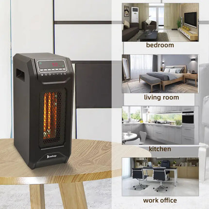 18" H Infrared Quartz Heater - ETL 1000W/1500W Portable Space Heater with 3 Heat Settings, Remote Control, 24H Programmable Timer, Rome Heater For Office Indoor Use, Black