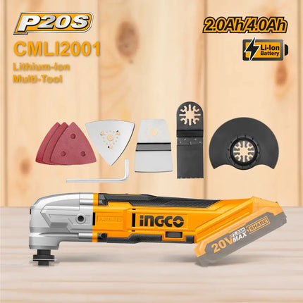 INGCO 20V Cordless DIY Oscillating Tool Kit with 8 PCS Accessory Kit (Without Battery and Charger) CMLI2001A