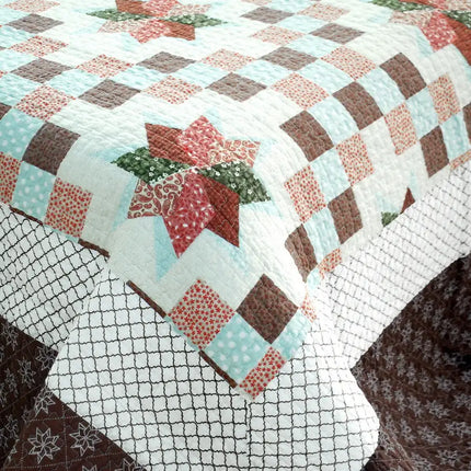 [Melt the Snow] 3PC Cotton Vermicelli-Quilted Printed Quilt Set (Full/Queen Size)