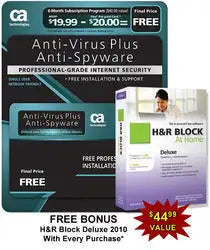 CA AntiVirus Plus Software 6 Month Sub. And Bonus H&R Block At Home Deluxe