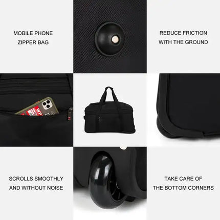 Bolsa de lona impermeable expandible con ruedas equipaje de mano maleta de mano unisex negro