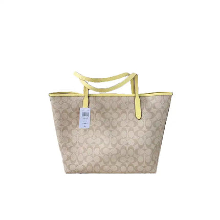 NEW Coach Beige City Tote Monogram Signature Canvas Tote Shoulder Bag