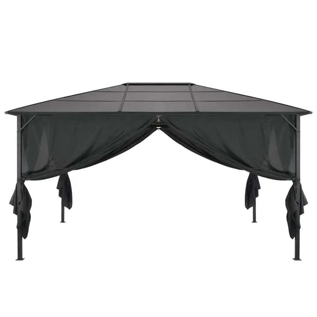 Gazebo with Curtain Aluminum 13.1'x9.8'x8.5' Black