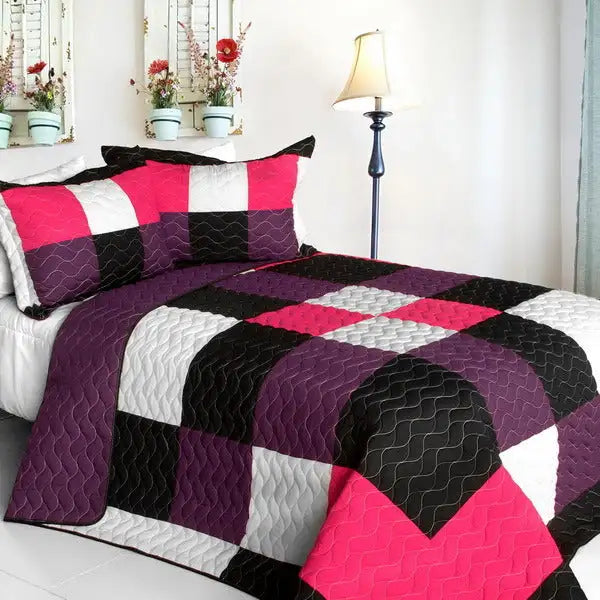 [Partner] 3PC Vermicelli - Quilted Patchwork Quilt Set (Full/Queen Size)