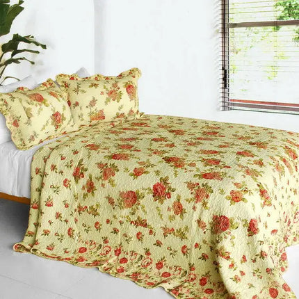 [Beauty of Light] 3PC Cotton Vermicelli-Quilted Printed Quilt Set (Full/Queen Size)