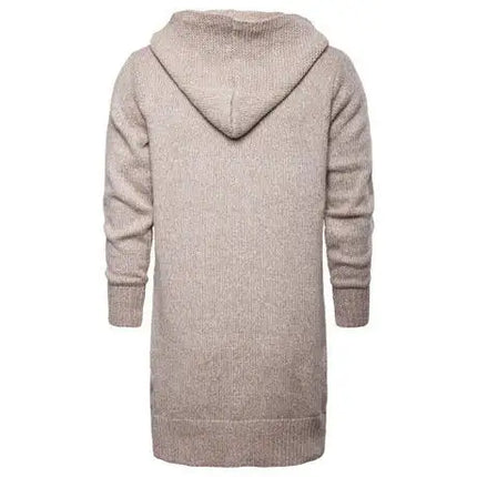 Men's Knitted Cardigan Sweater With Hoodie Slim Fit Mid Long
