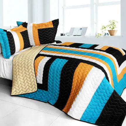 [Drive Till Dawn] 3PC Vermicelli-Quilted Patchwork Quilt Set (Full/Queen Size)