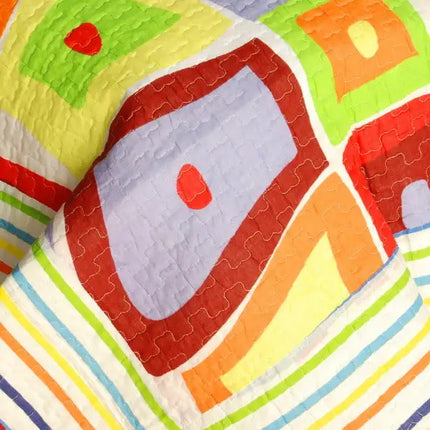 [Sparks Fly] Cotton 3PC Vermicelli-Quilted Striped Printed Quilt Set (Full/Queen Size)