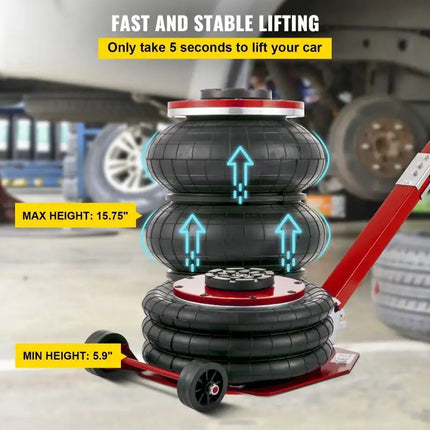 Gato neumático de elevación rápida, bolsa Triple móvil plegable portátil, Gato de aire