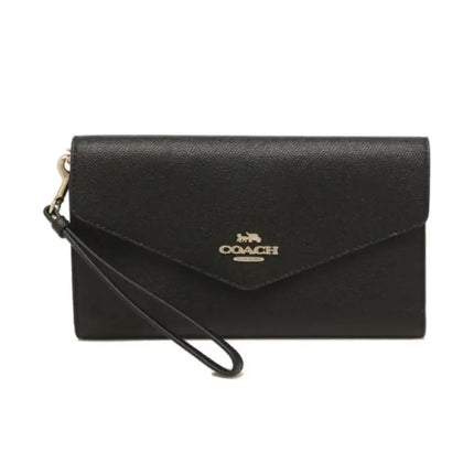 NEW Coach Black Travel Crossgrain Leather Envelope Wallet Clutch Bag