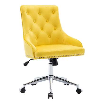 Office Desk Chair with Mid-Back Modern Tufted Velvet Computer Chair Swivel Height Adjustable Accent Chair with Wheels and Metal Base with Arms for Study Living Bedroom