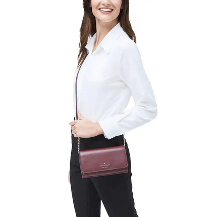 NEW Kate Spade Brown Cherrywood Staci Small Flap Crossgrain Leather Crossbody Bag