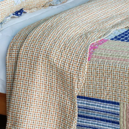 [Classic Plaids] Cotton 3PC Vermicelli-Quilted Patchwork Quilt Set (Full/Queen Size)