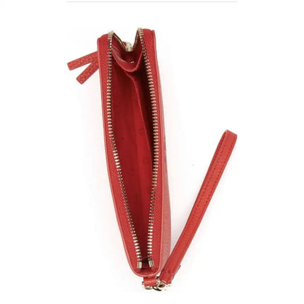 NEW Tory Burch Brilliant Red Thea Large Zip Leather Pouch Clutch Bag