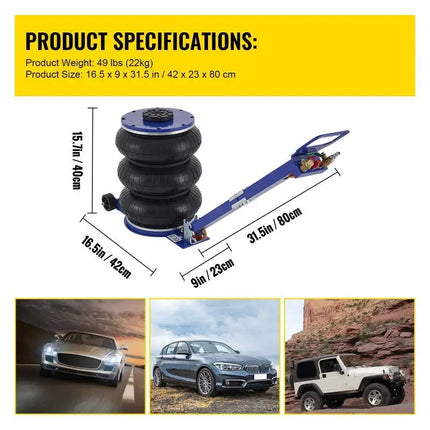 Gato neumático de elevación rápida, bolsa Triple móvil plegable portátil, Gato de aire