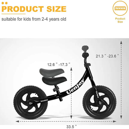 Kids Balance Bike No Pedal Bicycle for 2-4 Years Old, Toddler Balance Push Bike with 12" EVA Polymer Foam Tire, Height Adjustable, Lightweight Frame,(Pink/Black/red)