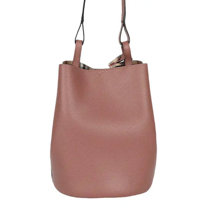 NEW Burberry Pink Haymarket Lone Small Leather Crossbody Bucket Bag