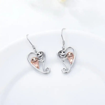 925 Sterling Silver Nightmare Before Christmas Earrings for Women Jack Skellington Dangle Earrings Jack and Sally Skull Jewelry