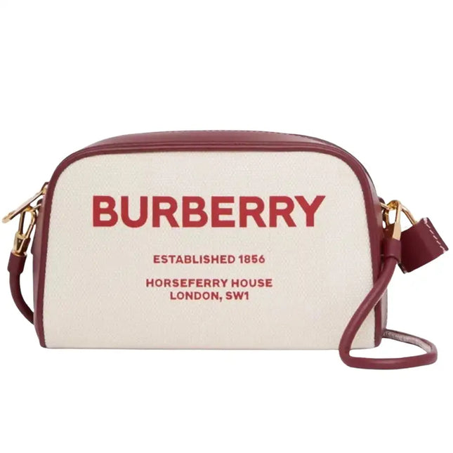 NEW Burberry White Horseferry Printed Logo Canvas Crossbody Shoulder Bag