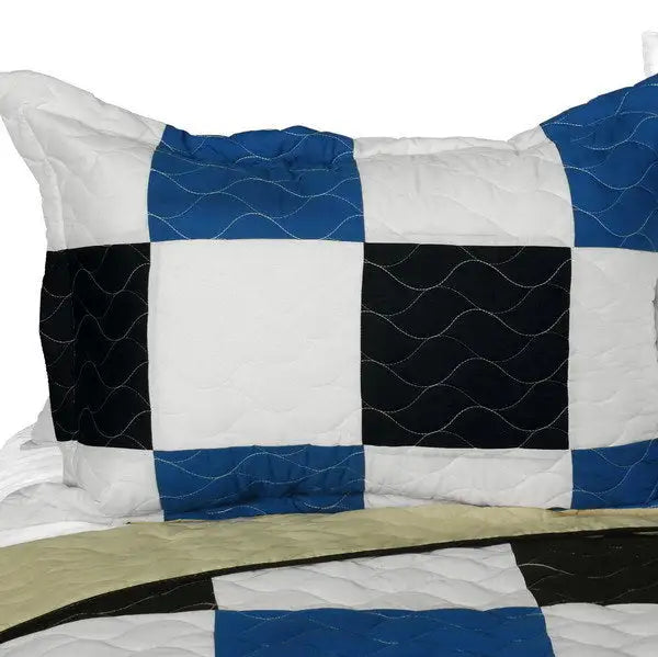 [Delicate Plaid - A] Vermicelli-Quilted Patchwork Plaid Quilt Set Full/Queen