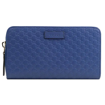 NEW Gucci Blue Micro GG Guccissima Leather Zip Around Wallet Clutch Bag