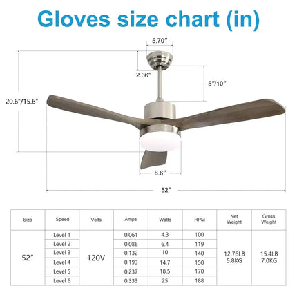 Ceiling Fan with Lights; 52" Ceiling Fan with Remote Control; Noiseless Reversible DC Motor and 3 Wood Blades; Timer; 6 Speed for Patio Living Room; Bedroom; Office