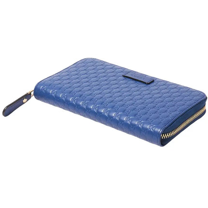 NEW Gucci Blue Micro GG Guccissima Leather Zip Around Wallet Clutch Bag