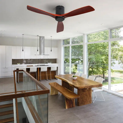 Ceiling Fan ; Remote Control; 52" Matte Black Indoor Outdoor Wood Ceiling Fan with 3 Fan Blades; Noiseless Reversible DC Motor for Patio Living Room; Bedroom; Office; Matte Black