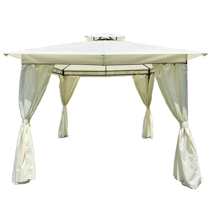 10x10 FT Outdoor Patio Garden Gazebo Tent, Outdoor Shading, Gazebo Canopy with Curtains,Beige-dk