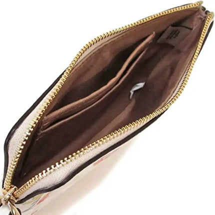 NEW Coach White Corner Zip Mystical Floral Print Monogram Signature Canvas Wristlet Clutch Bag