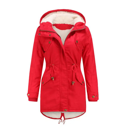 Women Fleece Coat Drawstring Hooded Cotton Jacket