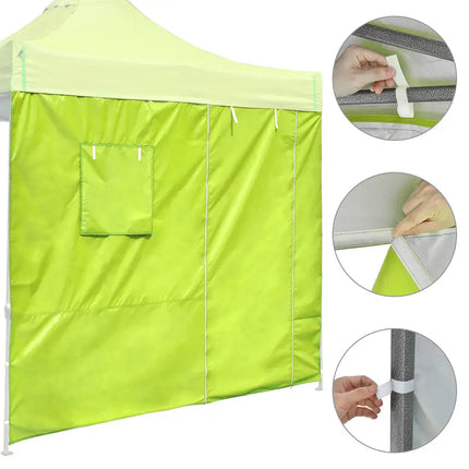 10x10ft EZ Canopy Gazebo Silver Coated Side Wall With Windows & Door/Green Glow