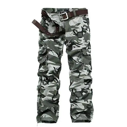 Men's Casual Cargo Pants Multi-Pocket Thick Washed Camouflage Military Work Trousers