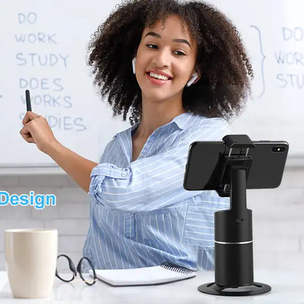 Auto Face Tracking Tripod;  No App Required;  360° Rotation Face Body Phone Camera Mount Smart Shooting Phone Tracking Holder for Live Vlog Streaming Video;  Rechargeable Battery-Black