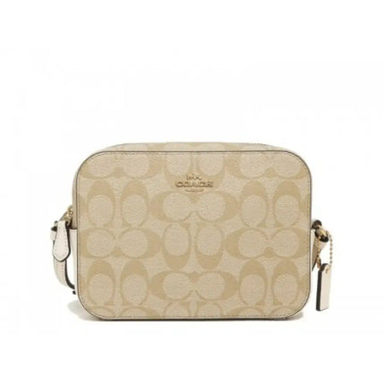 NEW Coach Brown White Mini Camera Bag Monogram Signature Canvas Crossbody Bag