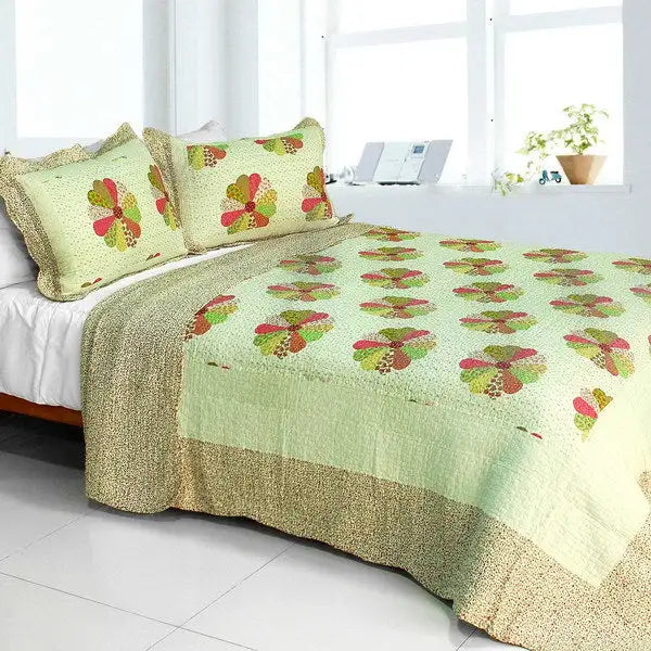 [Round Midnight] Cotton 3PC Vermicelli-Quilted Patchwork Quilt Set (Full/Queen Size)