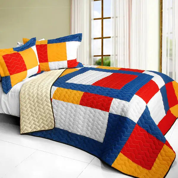 [Rock Paper Scissors] 3PC Vermicelli - Quilted Patchwork Quilt Set (Full/Queen Size)