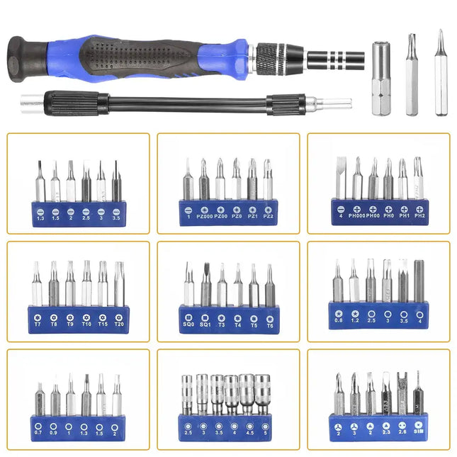 Precision Screwdriver Bits Set 59 in 1 with 56Pcs Magnetic Bits Flexible Shaft Professional Electronics Repair Tool Kit