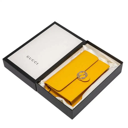 NEW Gucci Yellow Interlocking G Clutch Wallet on Chain Crossbody Shoulder Bag