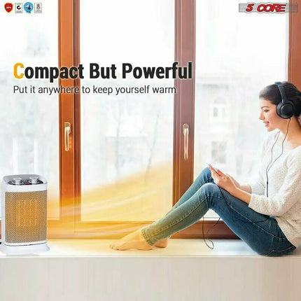Space Heater Portable Electric Heaters for Indoor Use Tower Fast Oscillating Quiet 1500W Ceramic 13" 5 Core HTR TT