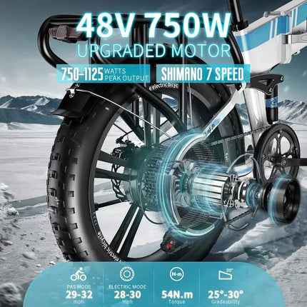 Auloor 20H1F 750W Foldable Electric Bike for Adults with 20'x4'Fat Tire; Shimano 7-Speed Ebike - Vickie Lynn's
