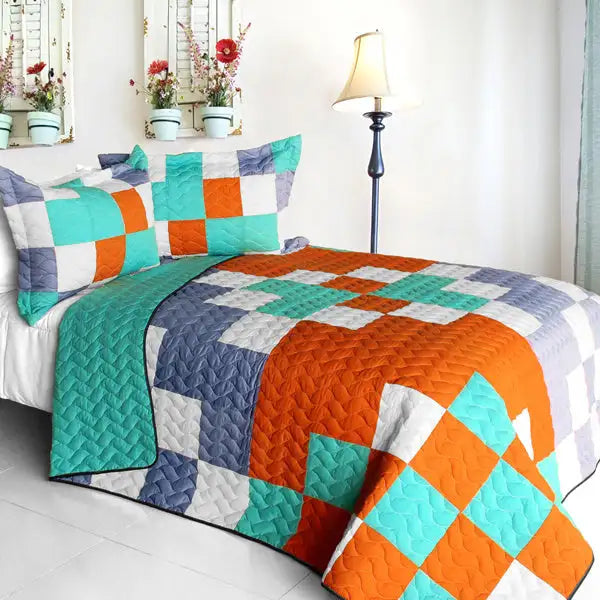 [Dream Proposal] 3PC Vermicelli - Quilted Patchwork Quilt Set (Full/Queen Size)