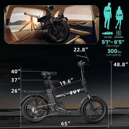 750w Electric Bike 20'x4.0 'Fat Tire Foldable  48V 18Ah Battery;  Dual Shock Absorber Shimano 7 Speed