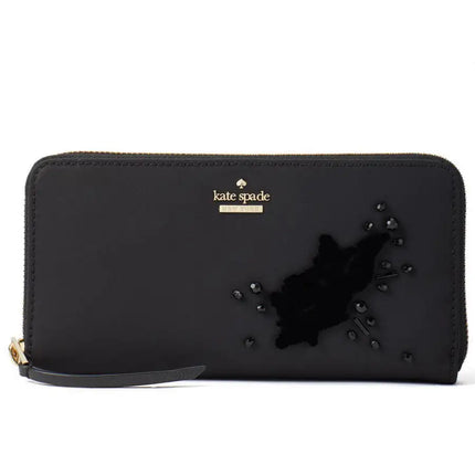 NEW Kate Spade Black Dawn Place Embellished Neda Nylon Long Wallet Clutch Bag