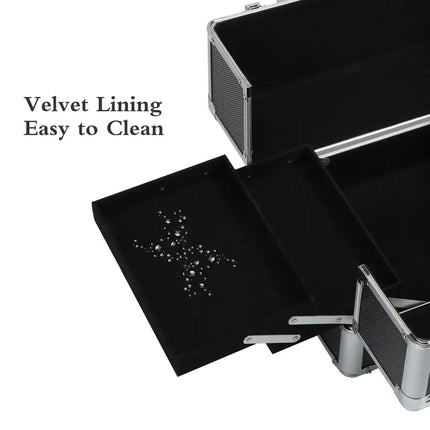 4-in-1 Makeup Travel Case with 360° Rolling Wheels, Locks, Keys and Adjustable Dividers, Black XH