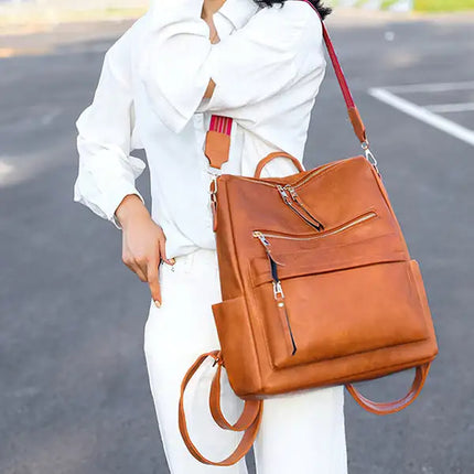 Women's Fashion Backpack Multipurpose Design Handbags and Shoulder Women Tote Bag Bag PU Leather Travel bag; Brown