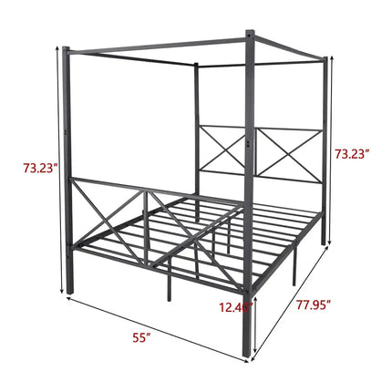 Metal Canopy Bed Frame, Platform Bed Frame with X Shaped Frame