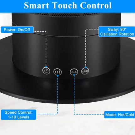 26 inch Space Heater Bladeless Tower Fan, Heater & Cooling Combo, with Remote Control, for Home Air Conditioner-black